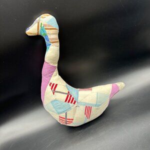 Handmade Patchwork Stuffed Goose Pillow Farmhouse Decor Purple White Quilted